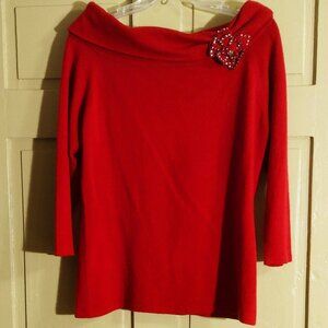 Neiman Marcus Christmas Red 100% Cashmere Boat-Neck Sweater Rhinestones
